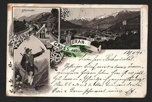 140229 AK Meran Litho 1896 Panorama Wanderer Gilfpromenade