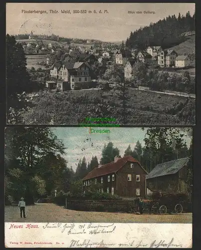 139934 2 AK Finsterbergen Thür. Wald Blick vom Oelberg 1916 Neues Haus 1907