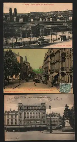 138056 3 AK Nancy La Gare Bahnhof 1910 Rue Saint Jean 1908 Cafe Restaurant Thier