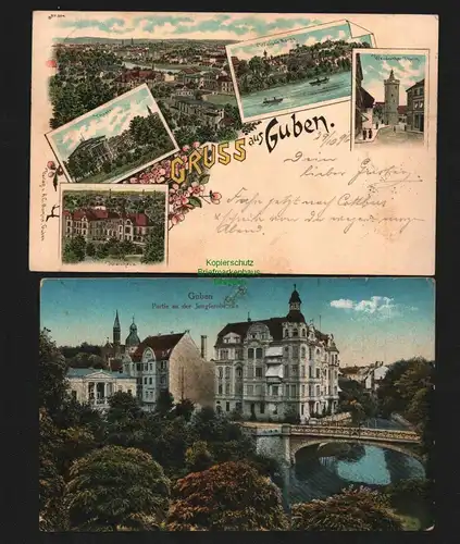 138019 2 AK Guben Litho 1896 Kreishaus Theater Weisse Berge Werderthor Turm