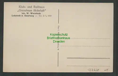 137628 AK Lokstedt bei Hamburg Klub- und Ballhaus Grenzhaus Hoheluft 1910