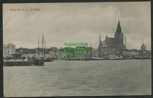 137858 AK Barth a. d. Ostsee 1909 Seeseite Kirche Hafen