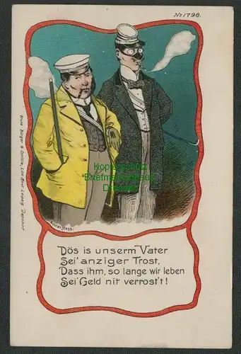 137570 AK Künstlerkarte um 1900 Humor Raucher Dös is unserm Vater Sei 'anziger T