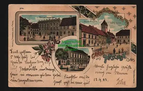 136510 AK Byczyna Pitschen O.-S. 1903 Litho Hotel zum Goldnen Adler Schule