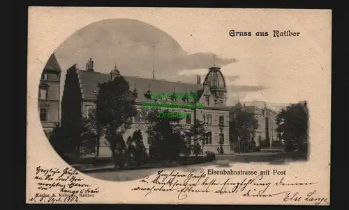 136573 AK Ratibor O.-S. Raciborz 1902 Eisenbahnstraße mit Post