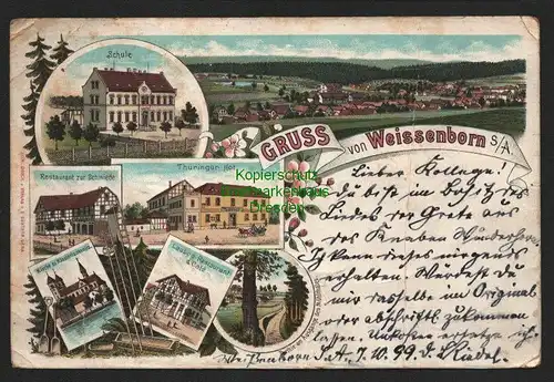 136696 AK Weissenborn S.-A. 1899 Bröckau Schnaudertal Litho Schule Restaurant zu