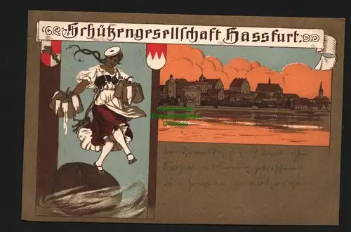 136722 AK Haßfurt Schützengesellschaft 1909 Künstlerkarte