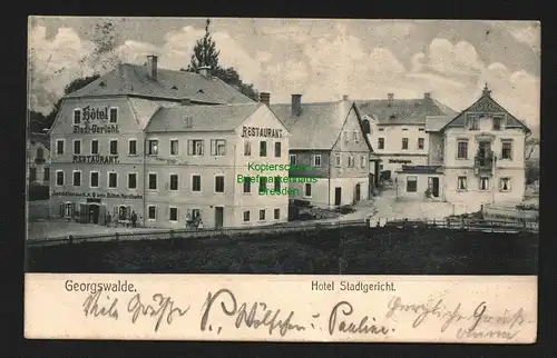 136745 AK Georgswalde Jirikov Hotel Restaurant Stadtgericht 1909 Böhm. Nordbahn