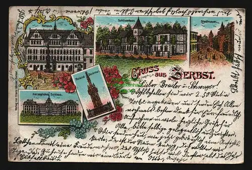 136173 AK Zerbst Litho 1898 Schloss Roland Denkmal Schützenhaus Stadtmauer