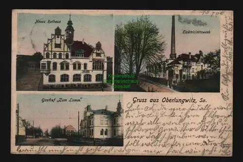 136196 AK Oberlungwitz Sa. 1905 Neues Rathaus Elektricitätswerk Gasthof Zum Lamm