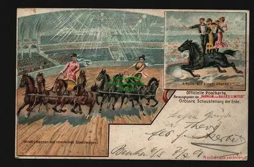 136309 AK Beuthen Litho Barnum and Bailey 1901 Streitwagen 4 Reiter auf e Pferde