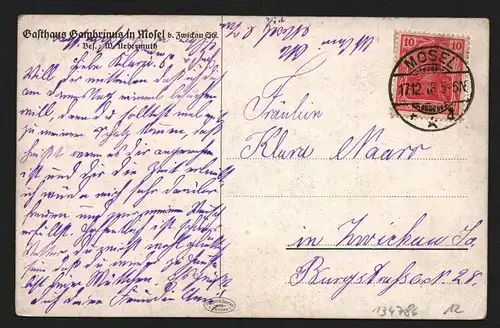 134786 AK Mosel bei Zwickau Gasthaus Gambrinus 1918 W. Uebermuth