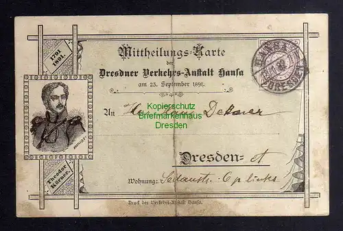 135128 Ganzache Privatpost Dresden Hansa 1892 Theodor Körner