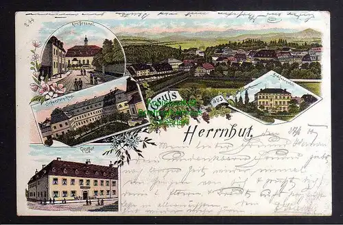 135117 AK Litho Herrnhut 1900 Gasthof Kirchensaal Mädchenanstalt