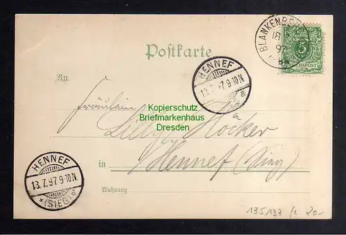 135137 AK Blankenberg an der Sieg Hennef 1897 Hotel Honrath Litho