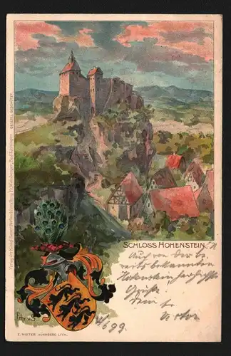 134717 AK Litho Schloss Hohenstein Wappen 1899