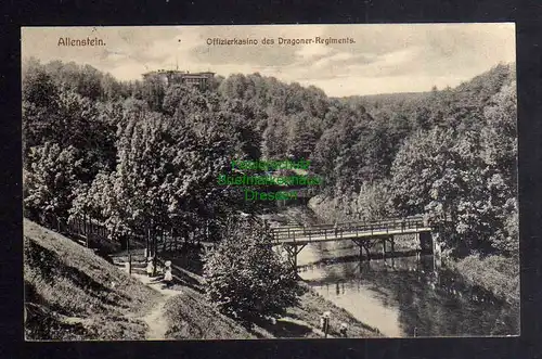 126102 AK Allenstein 1915 Offizierkasino des Dragoner Regiments Fluss Brücke