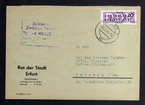 B2536 Brief DDR ZKD 11 9000 1957 Rat der Stadt Erfurt n. Rat des Kreises Zwickau