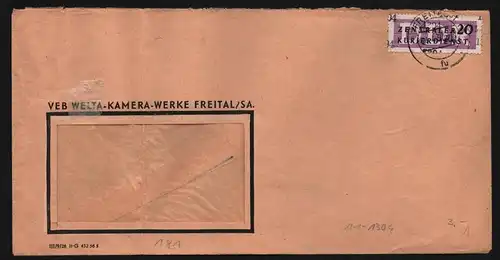 B13258 DDR Dienst ZKD 11 1304 Brief 1957 VEB Welta Kamera Werke Freital  Zwickau