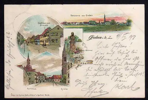 74449 AK Graben i. B. 1898 Gasthaus Strauss Krs. Karlsruhe