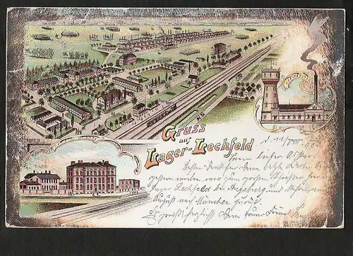22008 AK Lager Lechfeld schöne Litho 1899 Bahnhof Zug Fabrik, gelaufen   1899