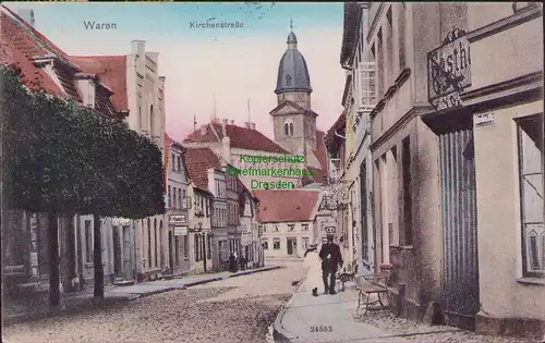 155561 AK Waren Meckl. 1907 Kirchenstraße rechts Gasthof