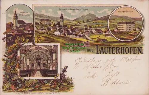 155634 AK Lauterhofen Litho 1898 Kirche Kretinen Anstalt Panorama