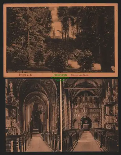 151031 2 AK Bergen a. Rügen Blick aus dem Raddas um 1910 Inneres der evg. Kirche