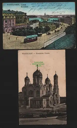 150895 2 AK Warschau Warszawa 1915 Russische Kirche 1917 Feldpost Blutuntersuchu