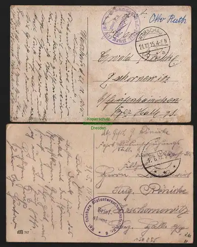 150895 2 AK Warschau Warszawa 1915 Russische Kirche 1917 Feldpost Blutuntersuchu