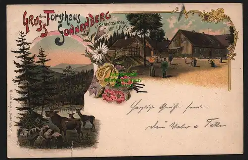 150382 AK Litho Gruss vom Forsthaus Sonnenberg b. St. Andreasberg i Harz 1908