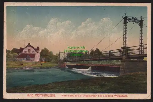 150408 AK Bad Oeynhausen 1924 Werre Brücke u. Nadelwehr bei der Siel Wirtschaft