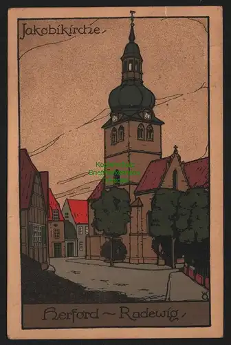 150417 AK Herford Radewig 1925 Künstler Stein Zeichnung Jakobikirche