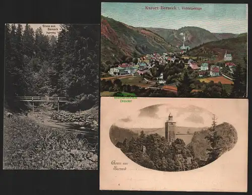 150250 3 AK Kurort Berneck  i. Fichtelgebirge um 1900 Aussichtsturm Jägersteg