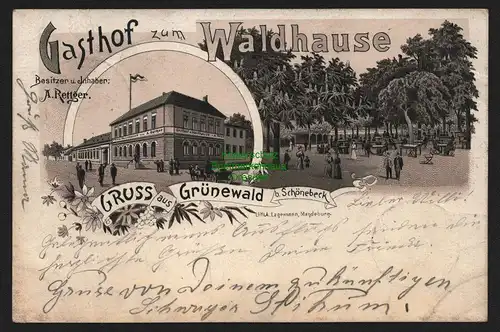 149704 AK Litho Grünewald bei Schönebeck Gasthof zum Waldhause 1902