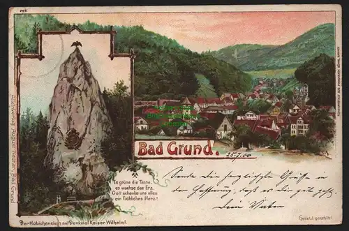 149744 AK Bad Grund im Harz 1900 Hübichenstein Denkmal