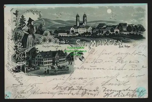 149779 AK St. Märgen Litho 1899 Gasthof Hirschen Bad. Schwarzwald