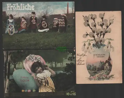 149290 3 AK Fröhliche Ostern 1907 Kind mit Osterei Künstlerkarte 1905