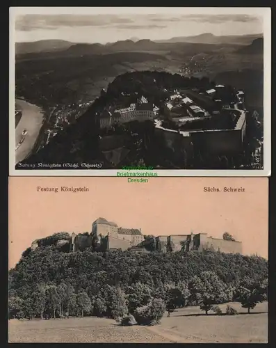 149396 2 AK Festung Königstein um 1915 und Luftbild 1938