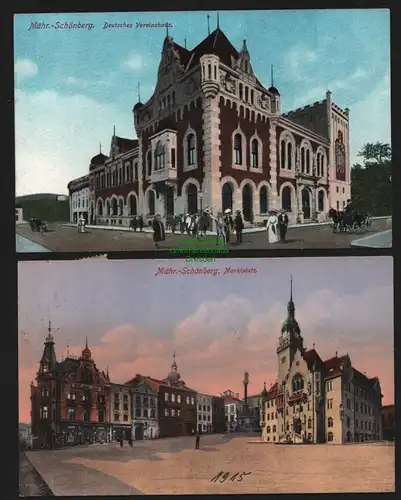 149319 2 AK Sumperk Mährisch Schönberg 1915 Deutsches Vereinshaus Marktplatz