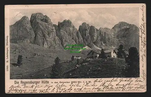 149369 AK Regensburger Hütte Gröden Südtirol Dolomiten 1906