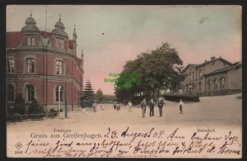148885 AK Greifenhagen Pom. 1904 Postamt Bahnhof
