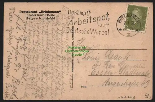 147753 AK Heepen bei Bielefeld Kammerratsheide 1933 Restaurant Brinkmann