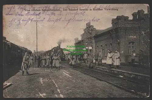 147450 AK Suwalki Suwalken Suvalkai Ostpr. Bahnhof 1915 in deutscher Verwaltung