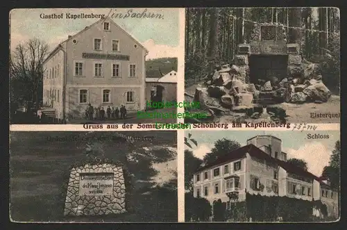 146478 AK Schönberg am Kapellenberg Gasthof Elsterquelle Schloß Gedenkstein 1909
