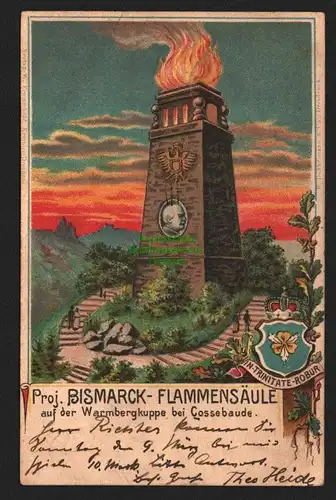 146810 AK Litho Warmbergkuppe bei Cossebaude 1902 proj. Bismarck Flammensäule