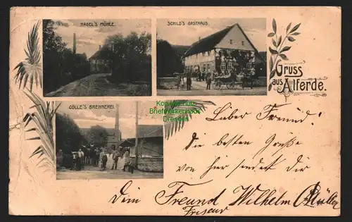 146825 AK Alferde 1906 Gasthaus Schild Brennerei Cölle Nagel´s Mühle