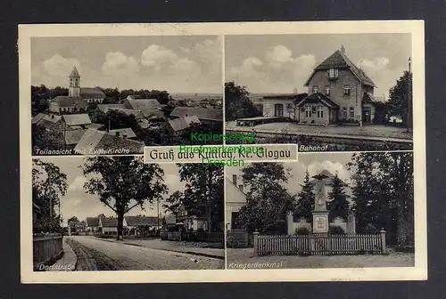 135749 AK Kotla Kuttlau Kr. Glogau Glogow 1938 Bahnhof Kriegerdenkmal Kirche