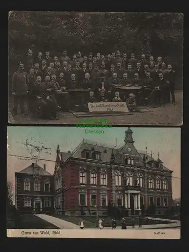 135268 2 AK Wald Solingen Rheinland Rathaus 1912 Beamte der Stadt Wald 1907