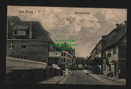 135255 AK Bad König Odenwald 1914 Bahnhofstraße Fafnirbrunnen Kur- und Badehaus